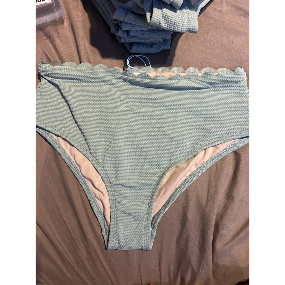 Women's Scalloped High Waist Bikini Bottom Kona Sol Large 12/14 New